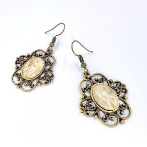 New / Handcrafted - Yellow & Gold Bronze Tone Fishhook Earrings